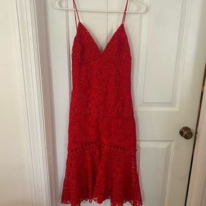 Red lace midi dress by Karina Grimaldi, size S.